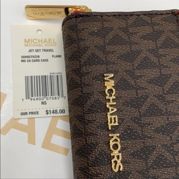 Michael Kors Jet Set Travel Medium ZA Card Case Wallet Flame - Picture 5 of 16